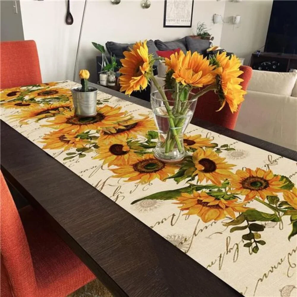 Fall Sunflowers Table Runner 13x72” -Vintage Floral Farmhouse Decor for Kitchen‎